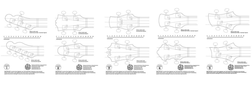 Headstock template drawings for 4 string (5 sheets) - PDF digital download