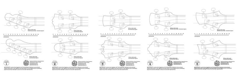 Headstock template drawings for 4 string (5 sheets) - PDF digital download