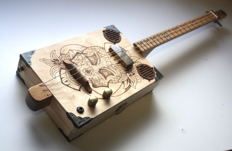 Skulls 'n' Lilies - Humbucker - 3 String Cigar Box Guitar