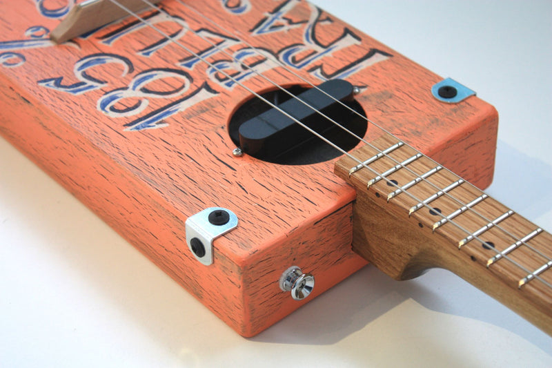 Workshop Series - "185% Blues Trash" Orange - 3 String Cigar Box Guitar LEFTY