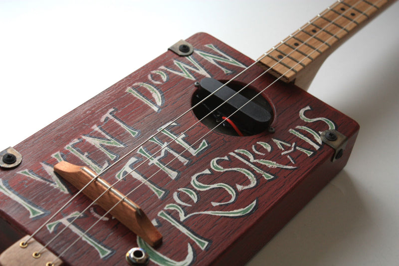 Workshop Series "I Went Down to the Crossroads" Red Crackle - 3 String Cigar Box Guitar