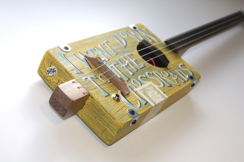Workshop Series - Yellow crackle 'Crossroads' - Fretless - 3 String Cigar Box Guitar