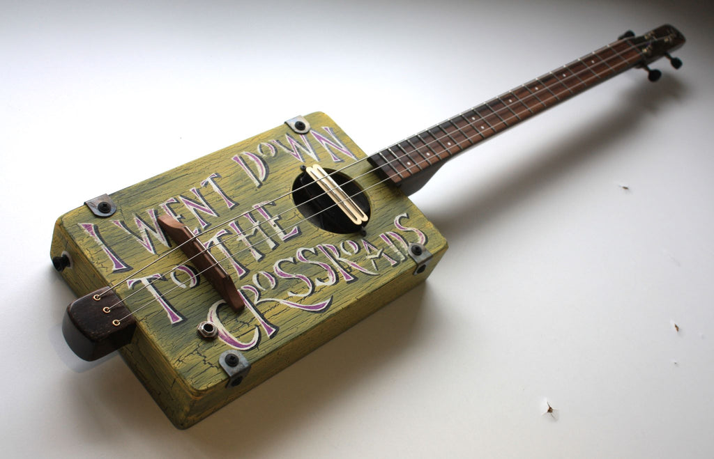 Workshop Series, Yellow "I Went Down to the Crossroads" - 3 String Cigar Box Guitar