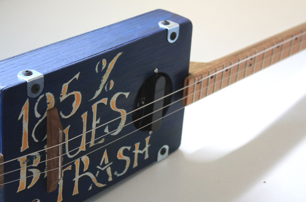 Workshop Series - "Blues Trash" Dark Blue crackle - 3 String Cigar Box Guitar