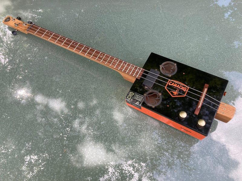 Camacho Orange - LEFTY single coil pickup - 3 String Cigar Box Guitar