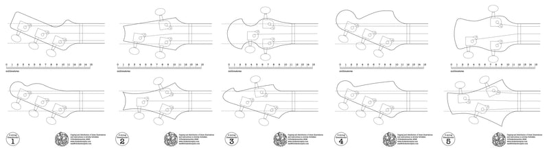 Headstock template drawings for 3 string (5 sheets) - PDF digital download