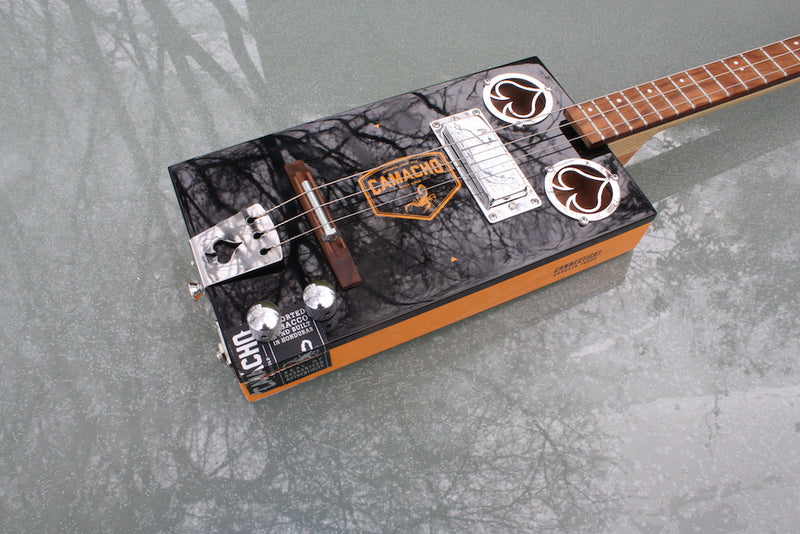 Camacho Orange- humbucker pickup - 3 String Cigar Box Guitar