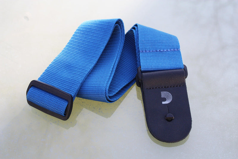 Guitar strap blue made from polypropylen. Made by d'Addario.