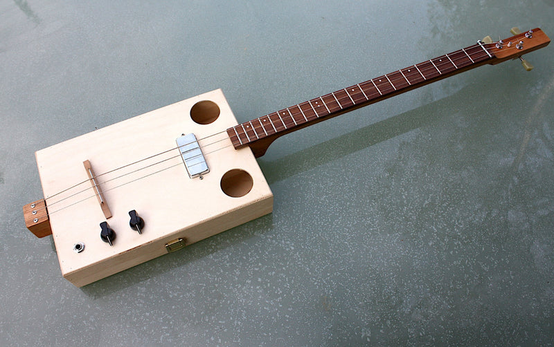 Humbucker 3 String Guitar Kit. Plain Box and repro cigar box.