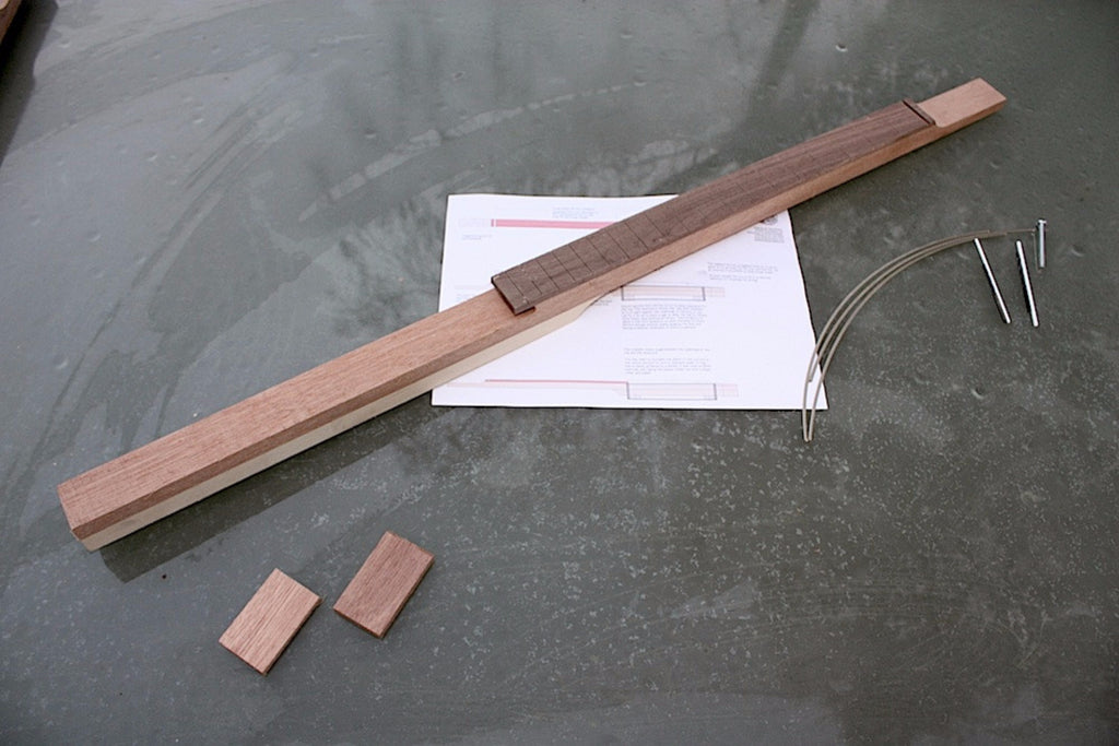 3 string cigar box guitar neck, ready glued in sapele, cherrywood with blackwoodTek fretboard and Van Gent fretwire.