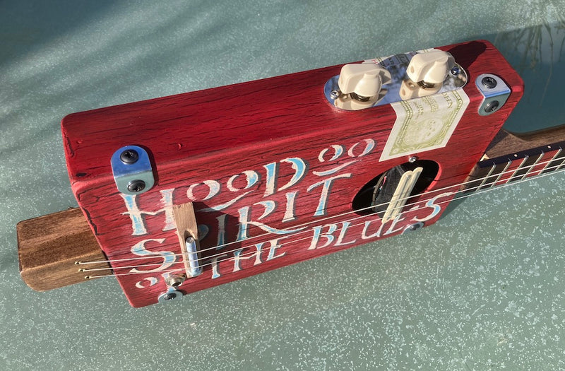 Workshop Series - Custom "Hoodoo Spirit" red crackle - 3 String Cigar Box Guitar