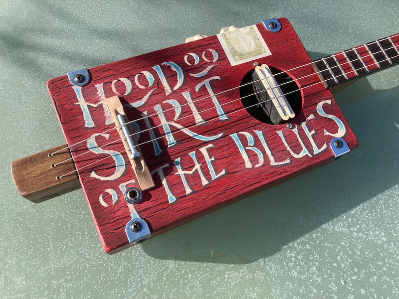 Workshop Series - Custom "Hoodoo Spirit" red crackle - 3 String Cigar Box Guitar
