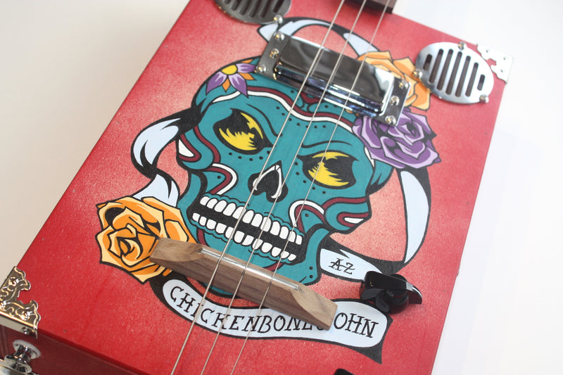 Handpainted Skulls 'n ' Roses - 3 String CBG with custom hardshell case.