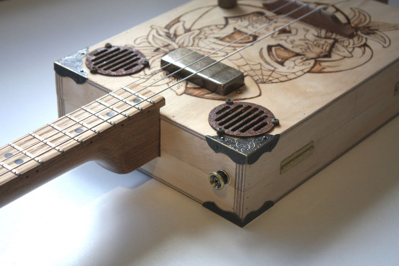Skulls 'n' Lilies - Humbucker - 3 String Cigar Box Guitar