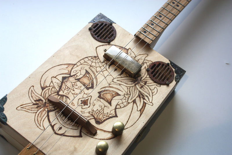 Skulls 'n' Lilies - Humbucker - 3 String Cigar Box Guitar