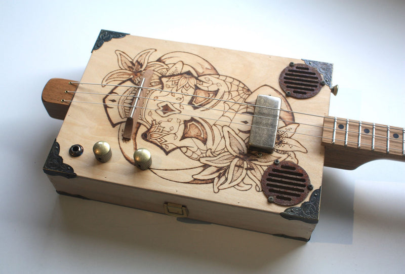 Skulls 'n' Lilies - Humbucker - 3 String Cigar Box Guitar