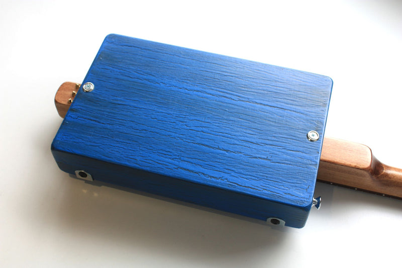 Workshop Series - "Hoodoo Love me or Die" Blue crackle  - 3 String Cigar Box Guitar