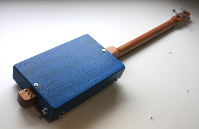 Workshop Series - "Hoodoo Love me or Die" Blue crackle  - 3 String Cigar Box Guitar