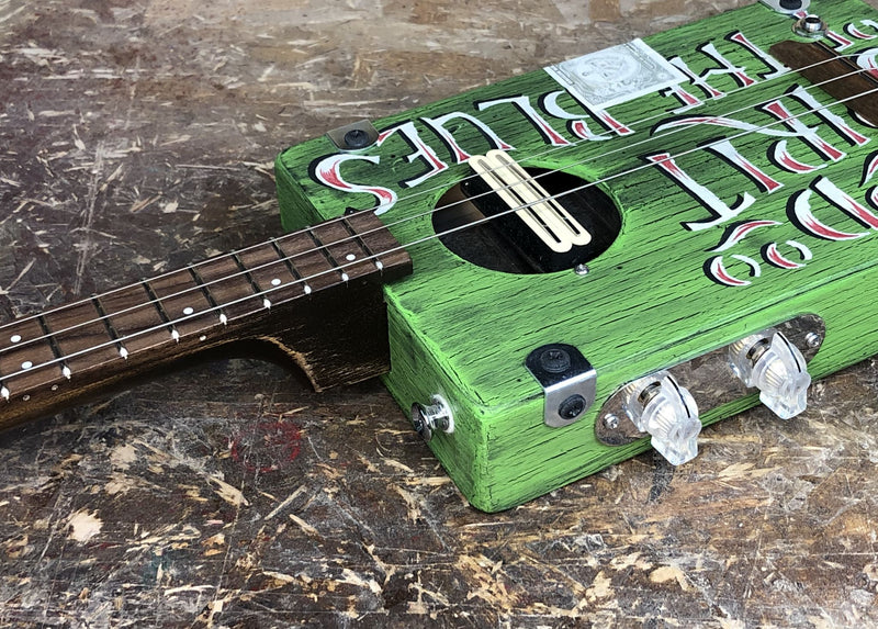 Workshop Series - Custom "Sympathy for the Devil" Green crackle - 3 String Cigar Box Guitar