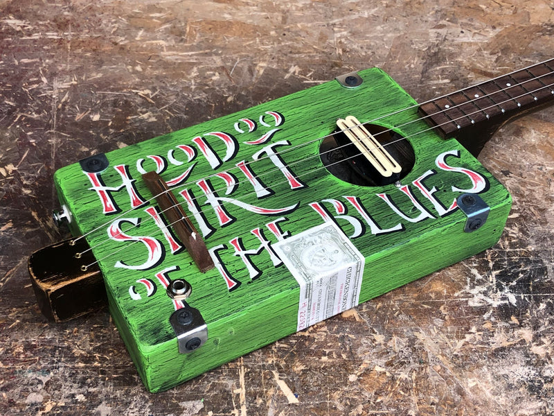 Workshop Series - Custom "Sympathy for the Devil" Green crackle - 3 String Cigar Box Guitar