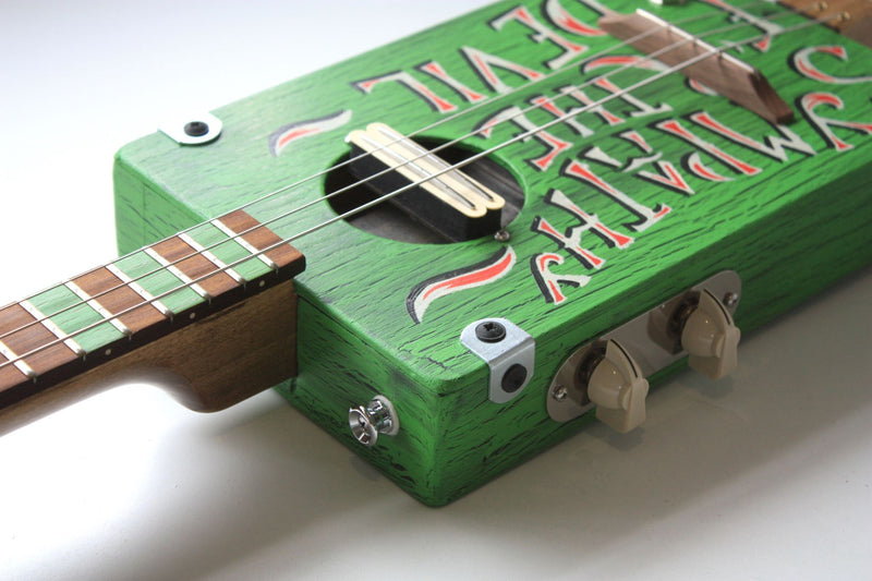 Workshop Series - Custom "Sympathy for the Devil" Green crackle - 3 String Cigar Box Guitar