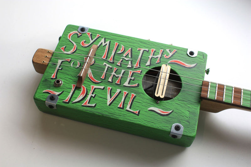 Workshop Series - Custom "Sympathy for the Devil" Green crackle - 3 String Cigar Box Guitar