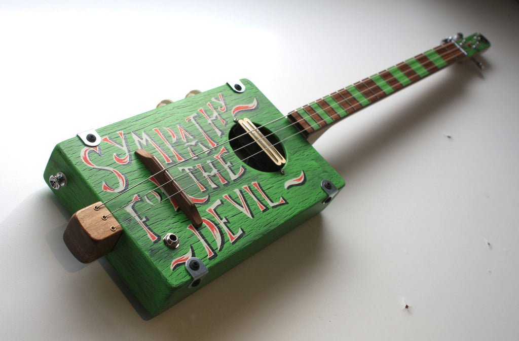 Workshop Series - Custom "Sympathy for the Devil" Green crackle - 3 String Cigar Box Guitar
