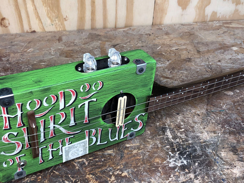 Workshop Series - Custom "Sympathy for the Devil" Green crackle - 3 String Cigar Box Guitar