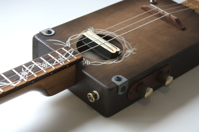 Workshop Series - Custom "Barbed Wire" Dark oak - 3 String Cigar Box Guitar