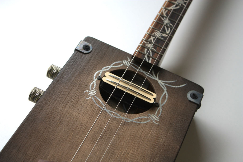Workshop Series - Custom "Barbed Wire" Dark oak - 3 String Cigar Box Guitar