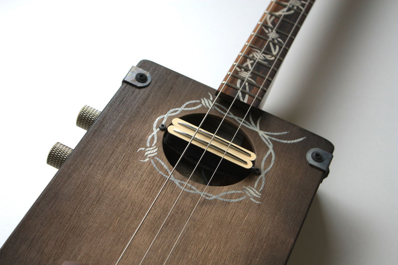 Workshop Series - Custom "Barbed Wire" Dark oak - 3 String Cigar Box Guitar