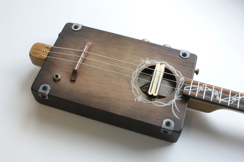 Workshop Series - Custom "Barbed Wire" Dark oak - 3 String Cigar Box Guitar