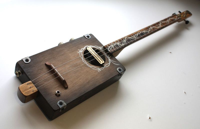Workshop Series - Custom "Barbed Wire" Dark oak - 3 String Cigar Box Guitar