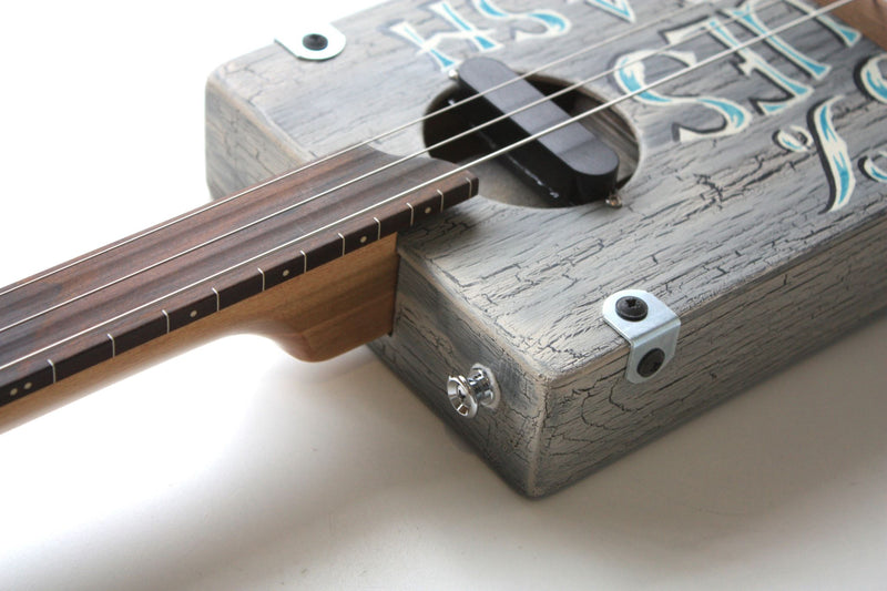 Workshop Series - Light Grey crackle 'Blues Trash' - Fretless - 3 String Cigar Box Guitar