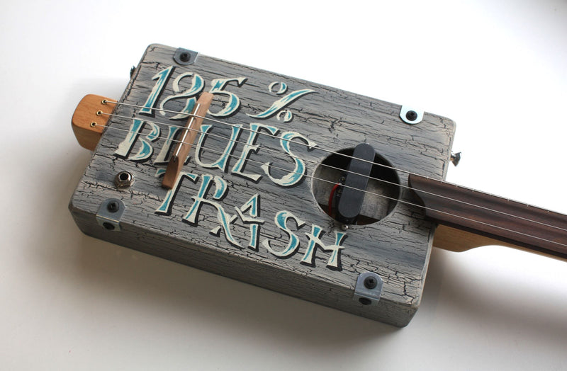 Workshop Series - Light Grey crackle 'Blues Trash' - Fretless - 3 String Cigar Box Guitar