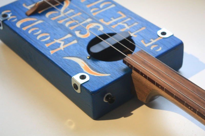Workshop Series - Fretless - "Hoodoo Spirit of the Blues" Bright Blue, LEFTY - 3 String Cigar Box Guitar