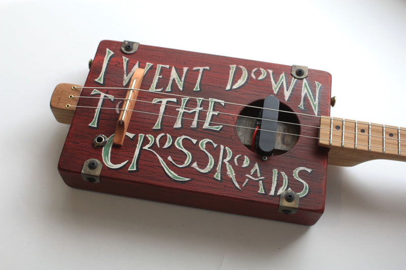 Workshop Series "I Went Down to the Crossroads" Red Crackle - 3 String Cigar Box Guitar
