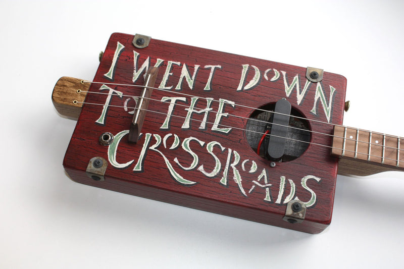 Workshop Series "I Went Down to the Crossroads" Red Crackle - 3 String Cigar Box Guitar