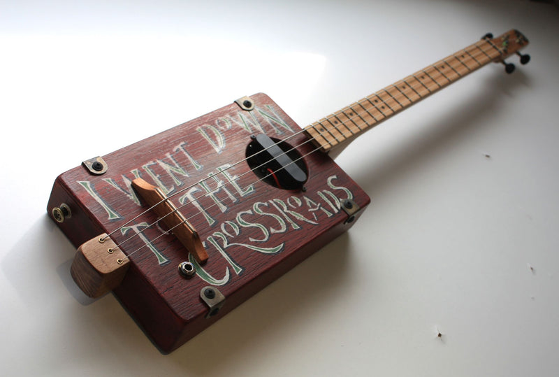 Workshop Series "I Went Down to the Crossroads" Red Crackle - 3 String Cigar Box Guitar
