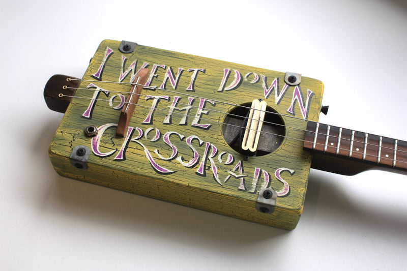 Workshop Series, Yellow "I Went Down to the Crossroads" - 3 String Cigar Box Guitar