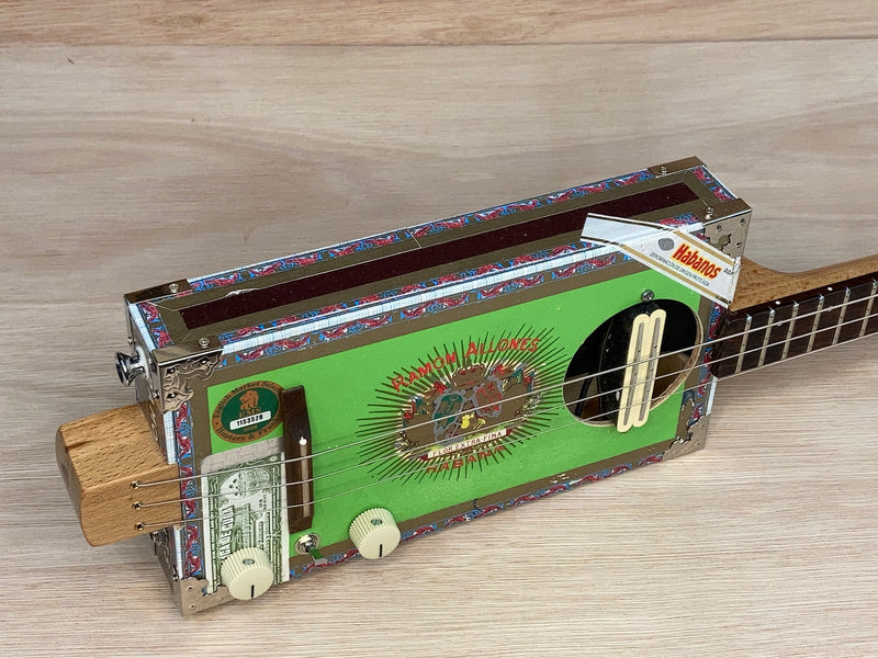 Ramon Allones short scale 3 string cigar box guitar - rail humbucker
