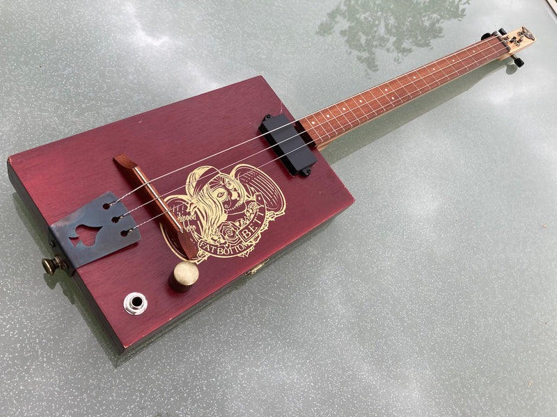 Fat Bottom Betty fretless 3 String Cigar Box Guitar,  compact pickup, short scale