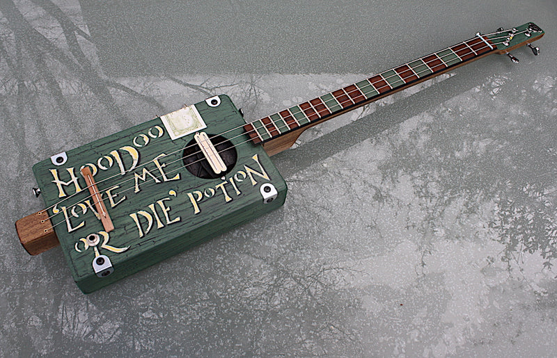 Workshop Series - Custom "Love Me Or Die" green crackle - 3 String Cigar Box Guitar