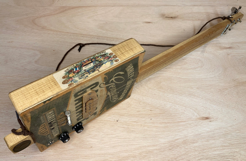 PRE-OWNED "Harley Davidson" Freless 3 string cigar box guitar