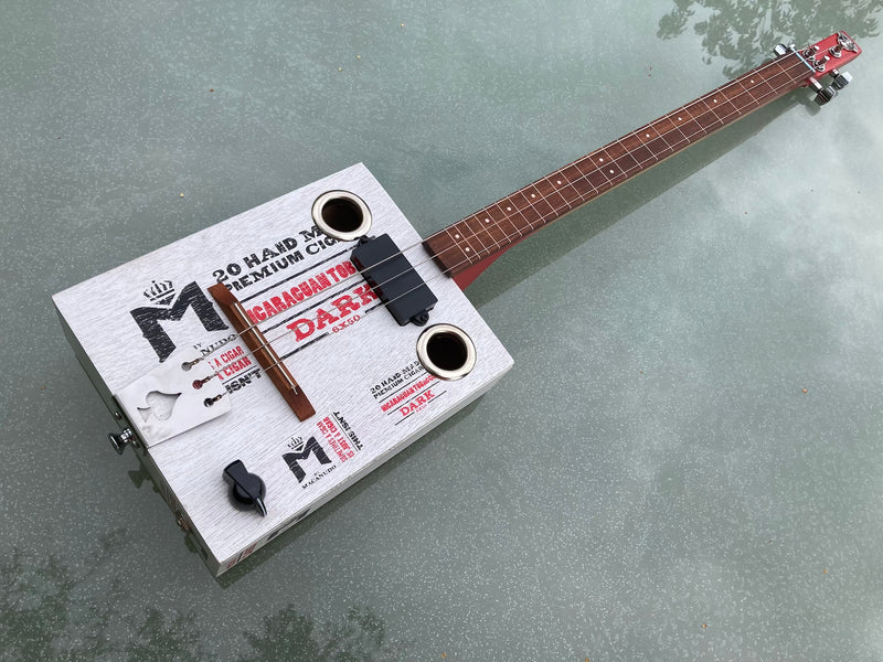 Macanudo fretless 3 String Cigar Box Guitar,  compact pickup, short scale