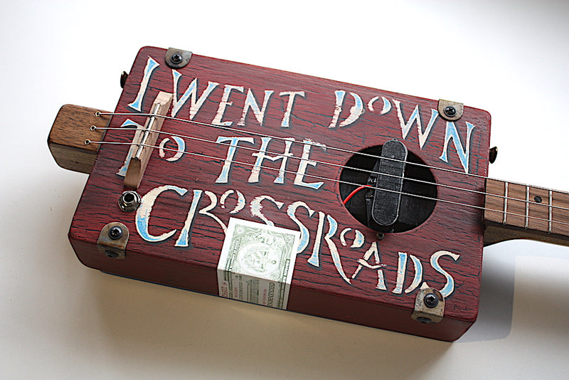 Workshop Series, red crackle  "Crossroads"- 3 String Cigar Box Guitar REVIEWED
