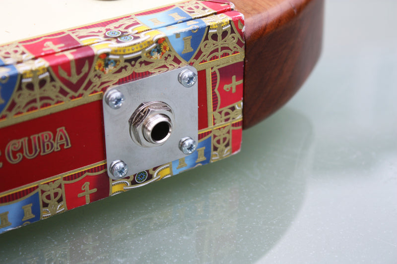 Stainless Steel Jack Socket Plate, plain square on cigar box guitar, provided with fixing screws.