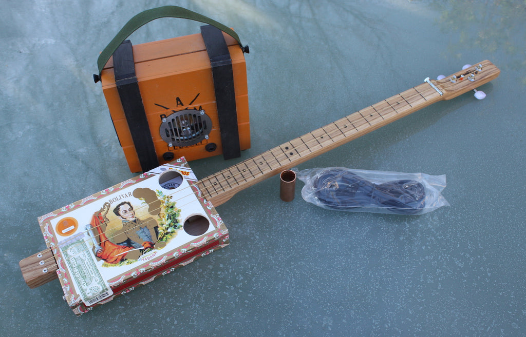 Bolivar fretless 3 string cigar box guitar & amp bundle
