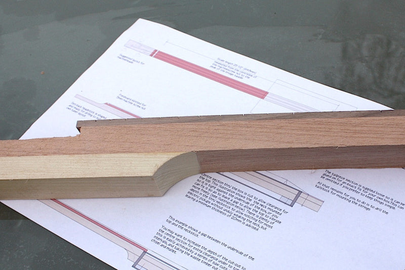 3 string cigar box guitar neck, ready glued in sapele, cherrywood with blackwoodTek fretboard and Van Gent fretwire.